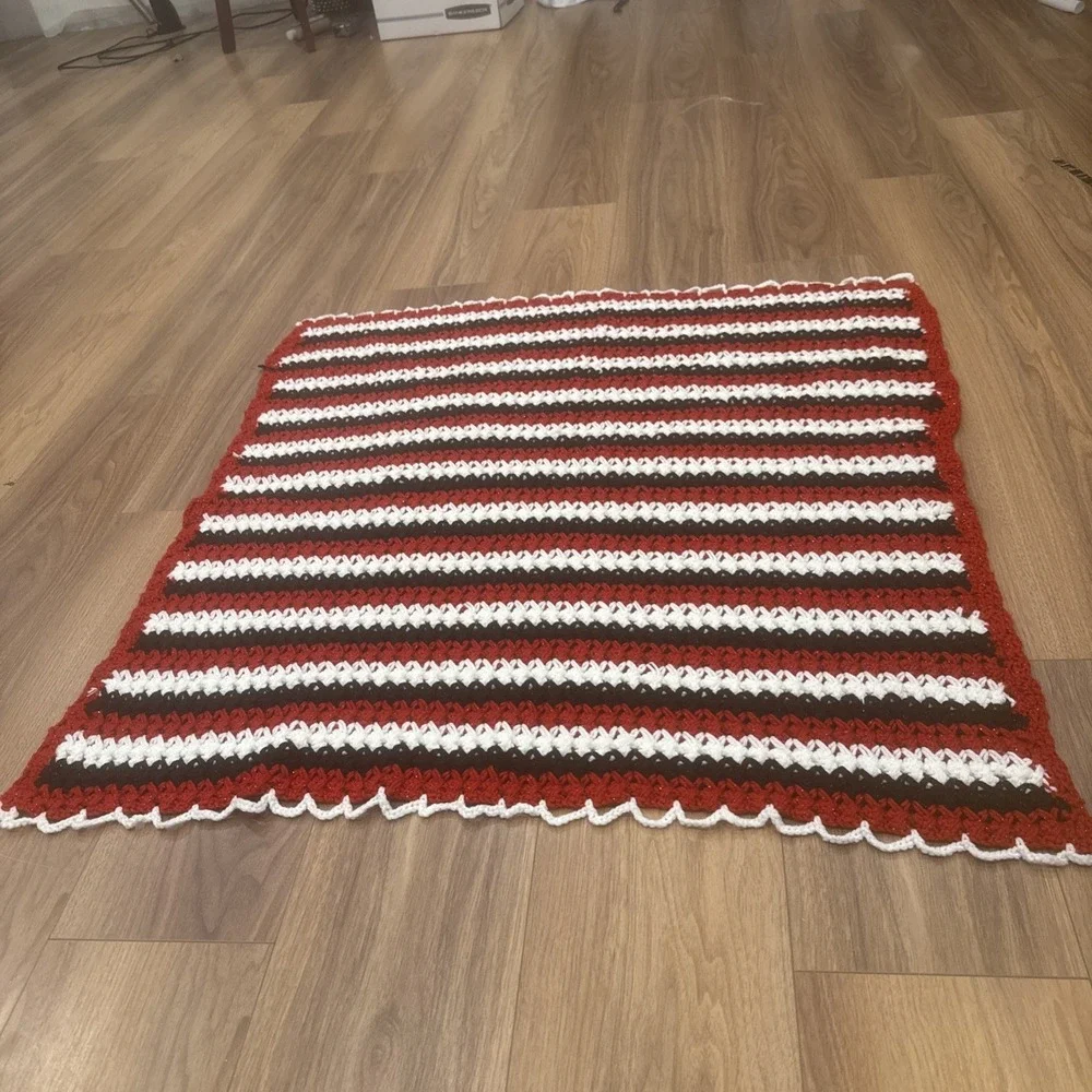 afghan blanket Red‎ White Blue Crochet